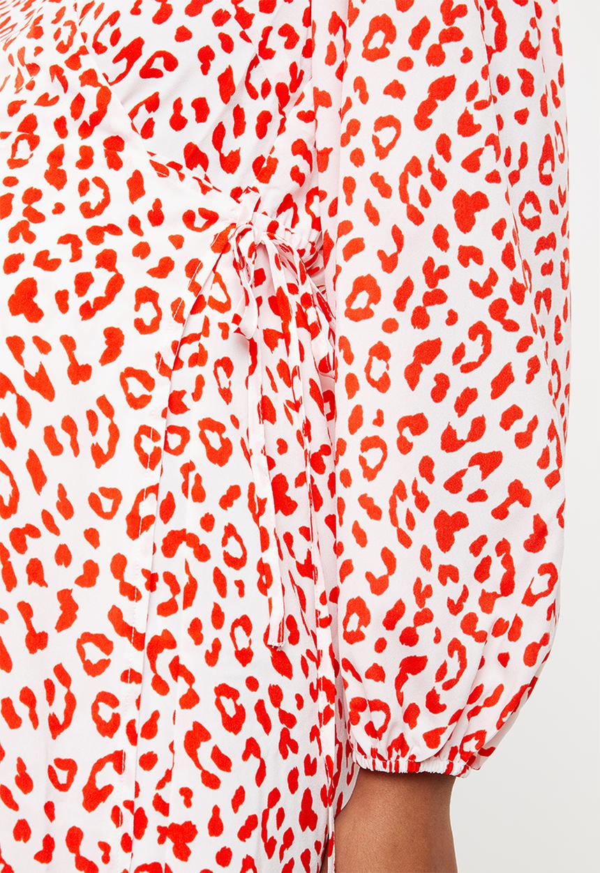 Glamorous - Maternity red leopard volume sleeve mini wrap dress - red