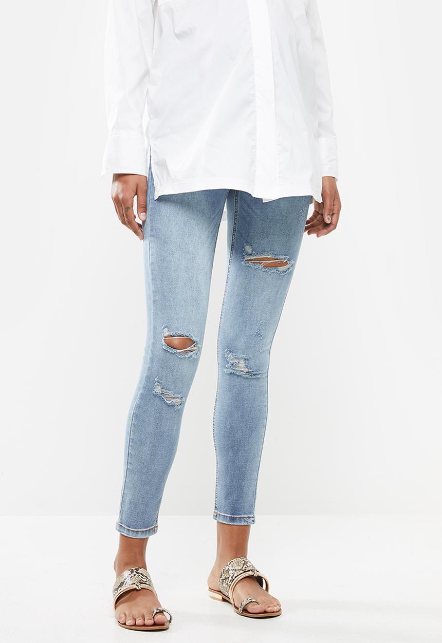Missguided - Maternity sinner over bump authentic ripped skinny jean - blue