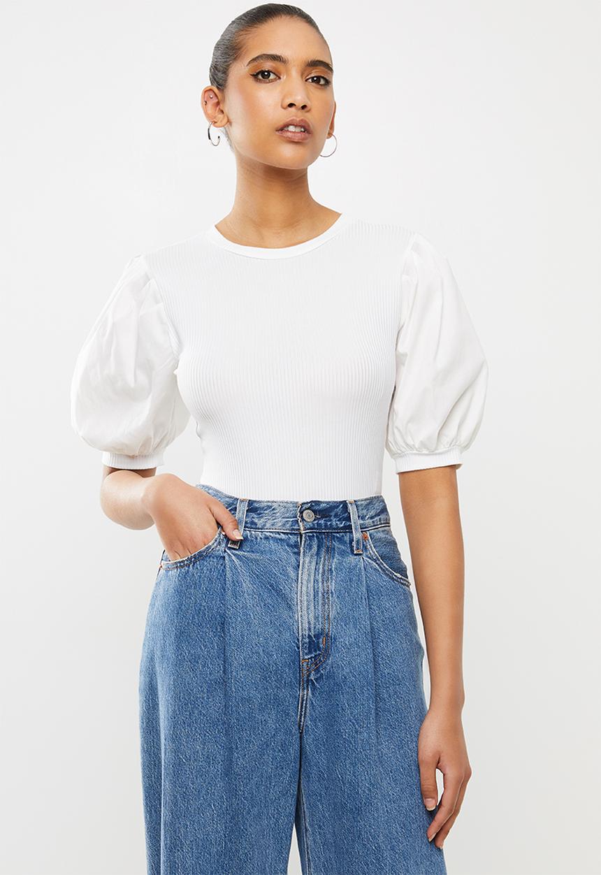 Blake - Ribbed bodysuit with cotton sleeves-ivory
