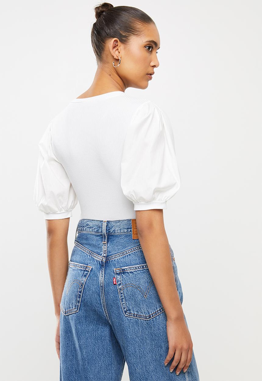 Blake - Ribbed bodysuit with cotton sleeves-ivory