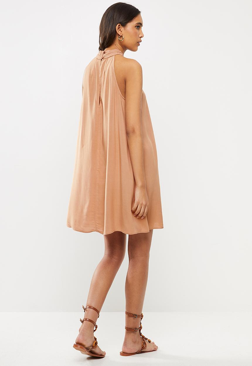 VELVET - Challis halter trapeze mini dress - rust 