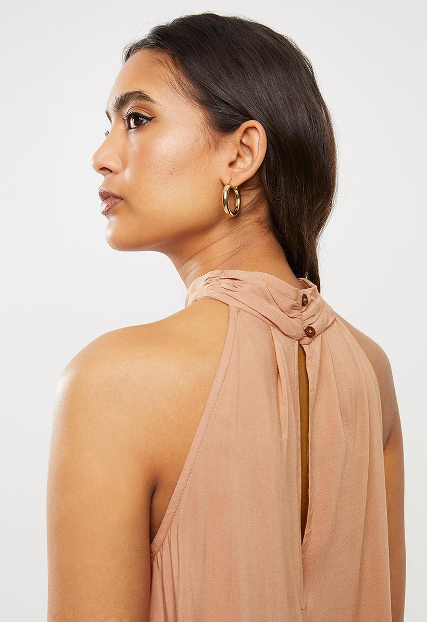 VELVET - Challis halter trapeze mini dress - rust 