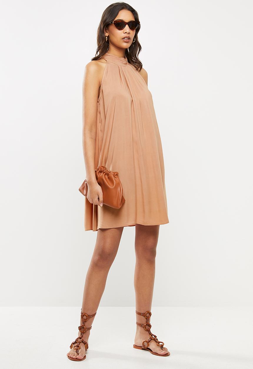 VELVET - Challis halter trapeze mini dress - rust 