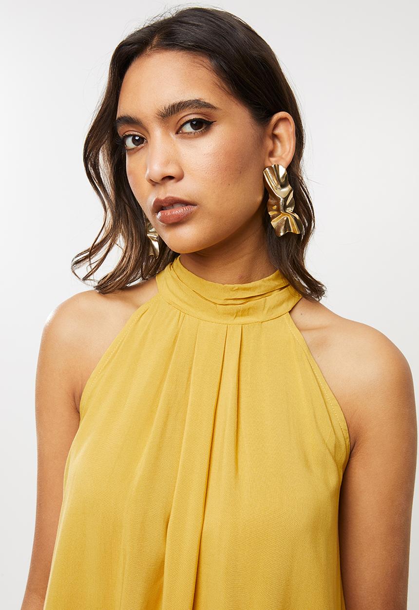 VELVET - Challis halter trapeze mini dress - yellow 