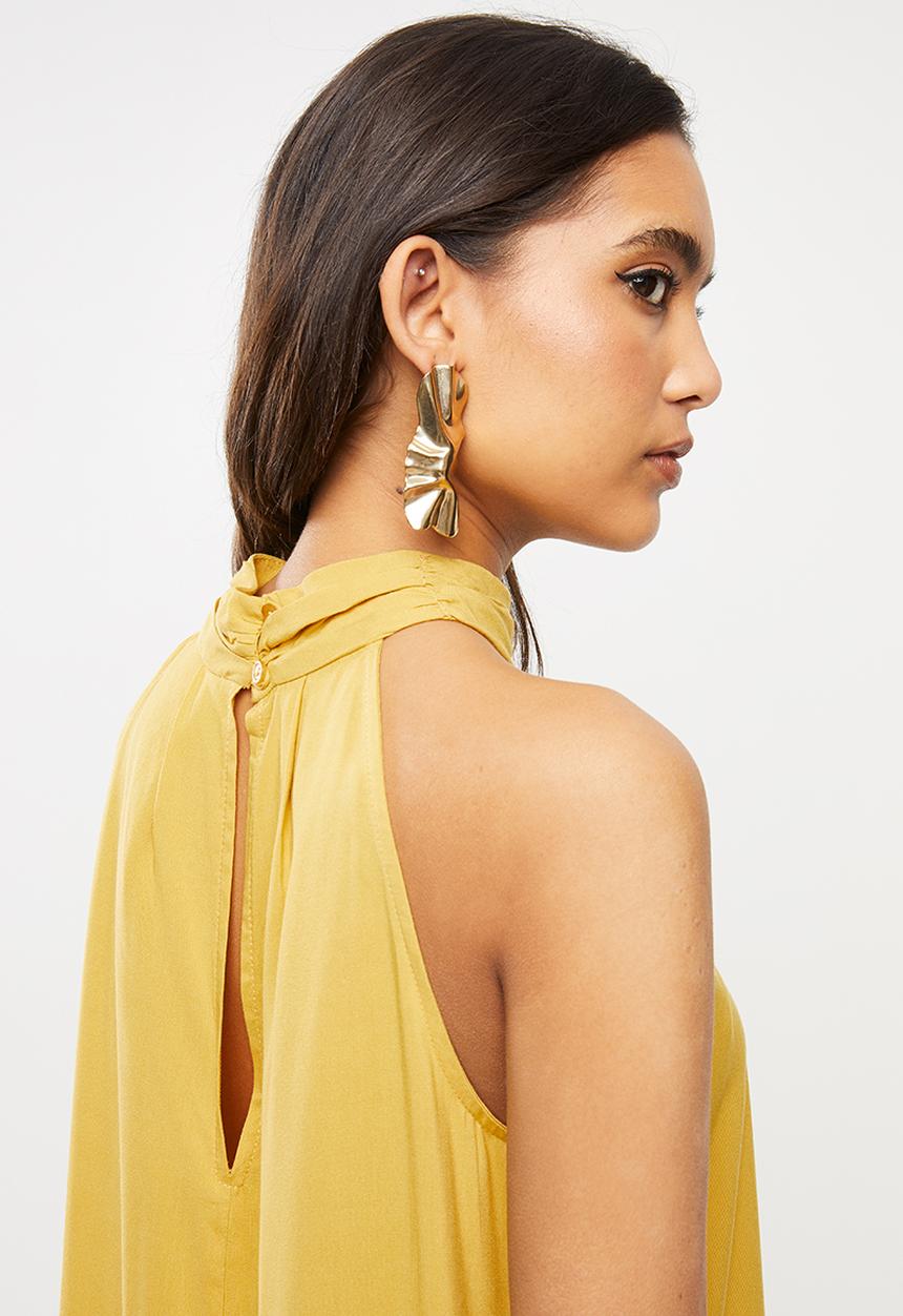 VELVET - Challis halter trapeze mini dress - yellow 