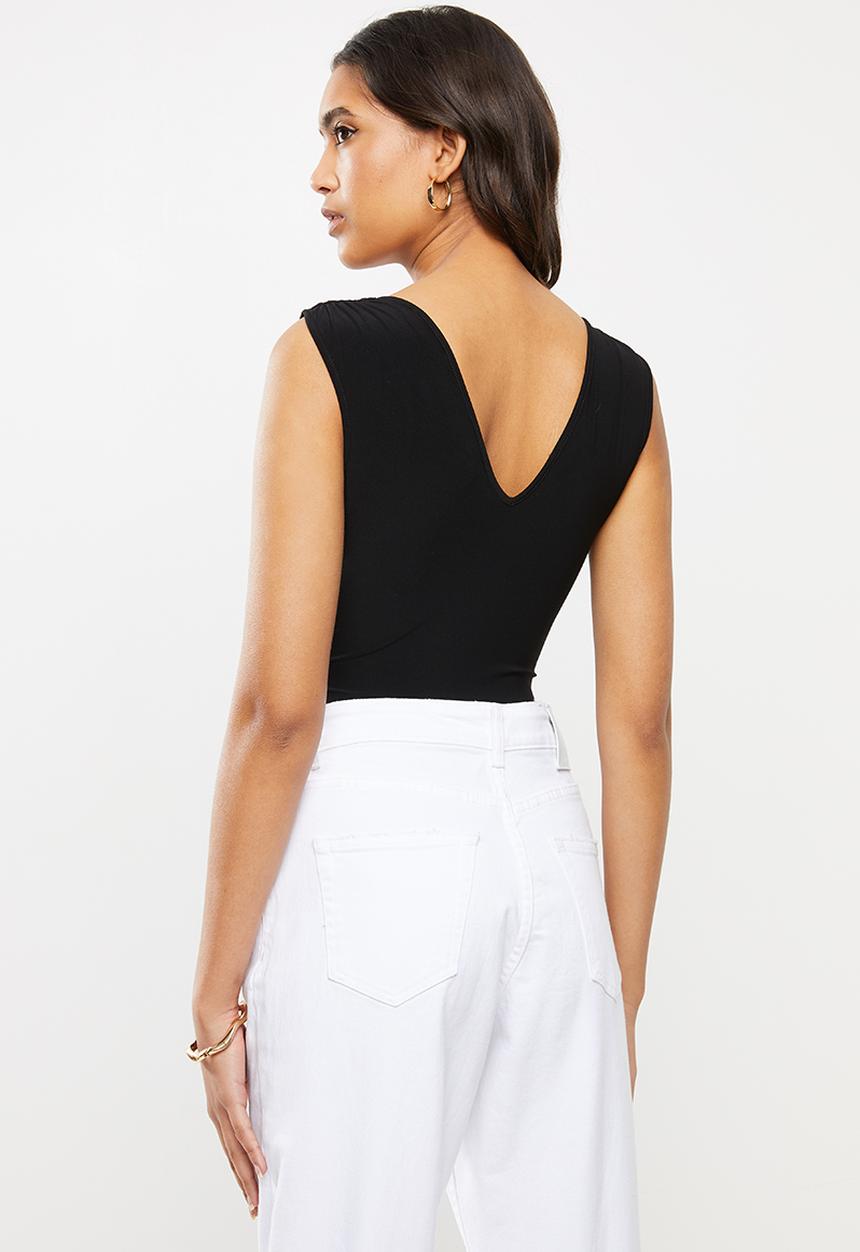 VELVET - Wrap gauged bonbon bodysuit - black