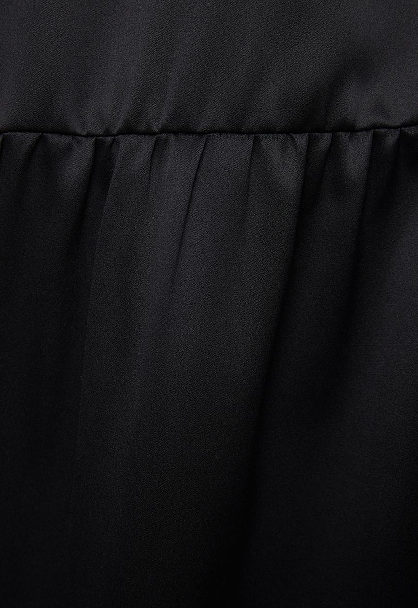 VELVET - Tiered satin pull on midi skirt - black