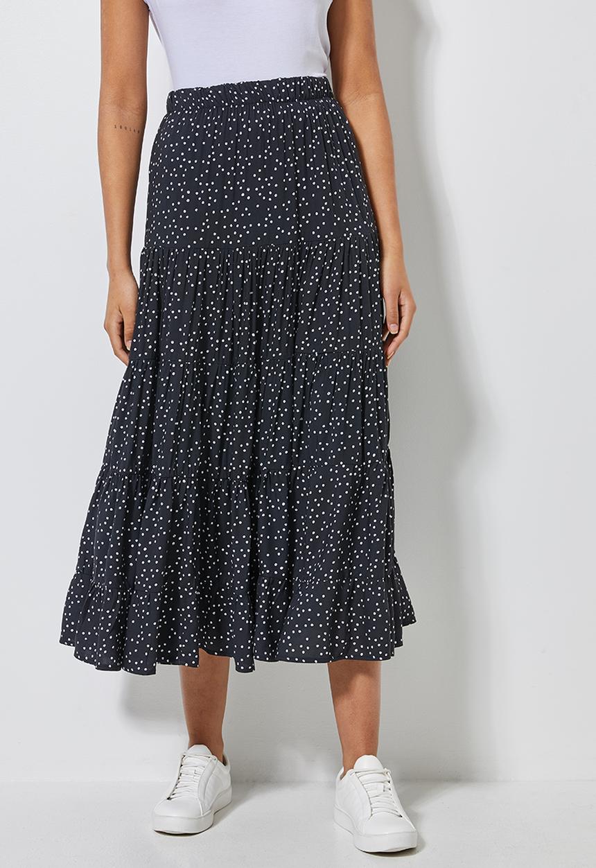 Superbalist - Tiered midi skirt - black & white