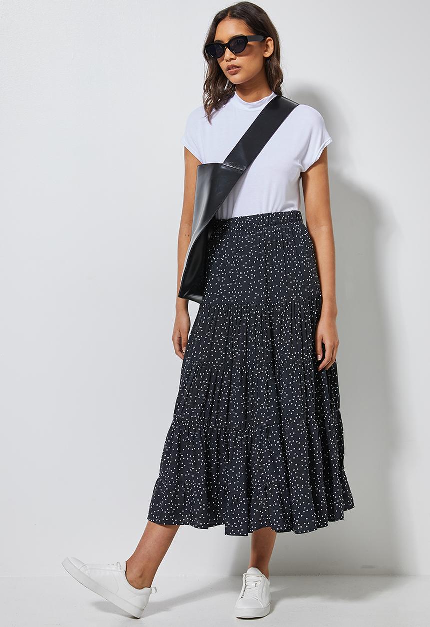 Superbalist - Tiered midi skirt - black & white