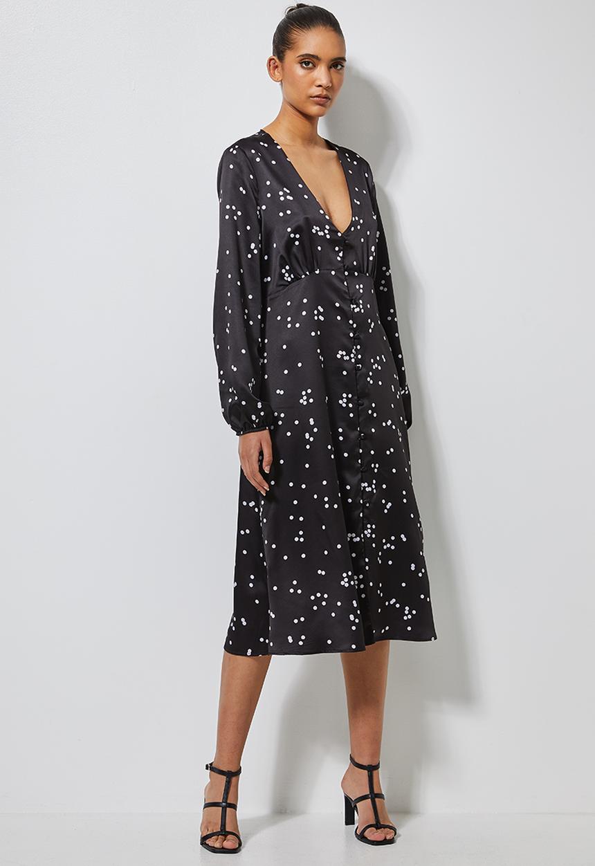 Superbalist - Button thru v-neck dress - black & white