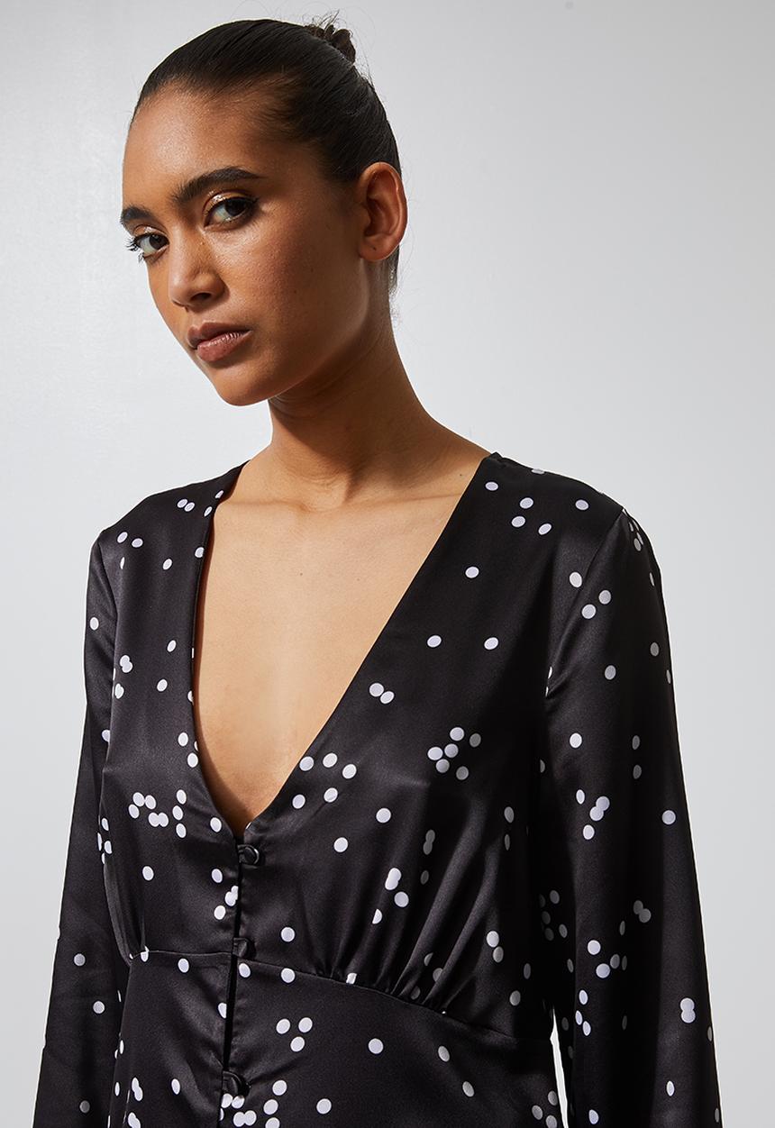 Superbalist - Button thru v-neck dress - black & white
