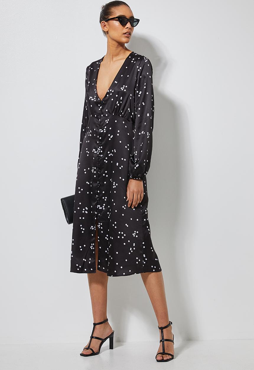 Superbalist - Button thru v-neck dress - black & white