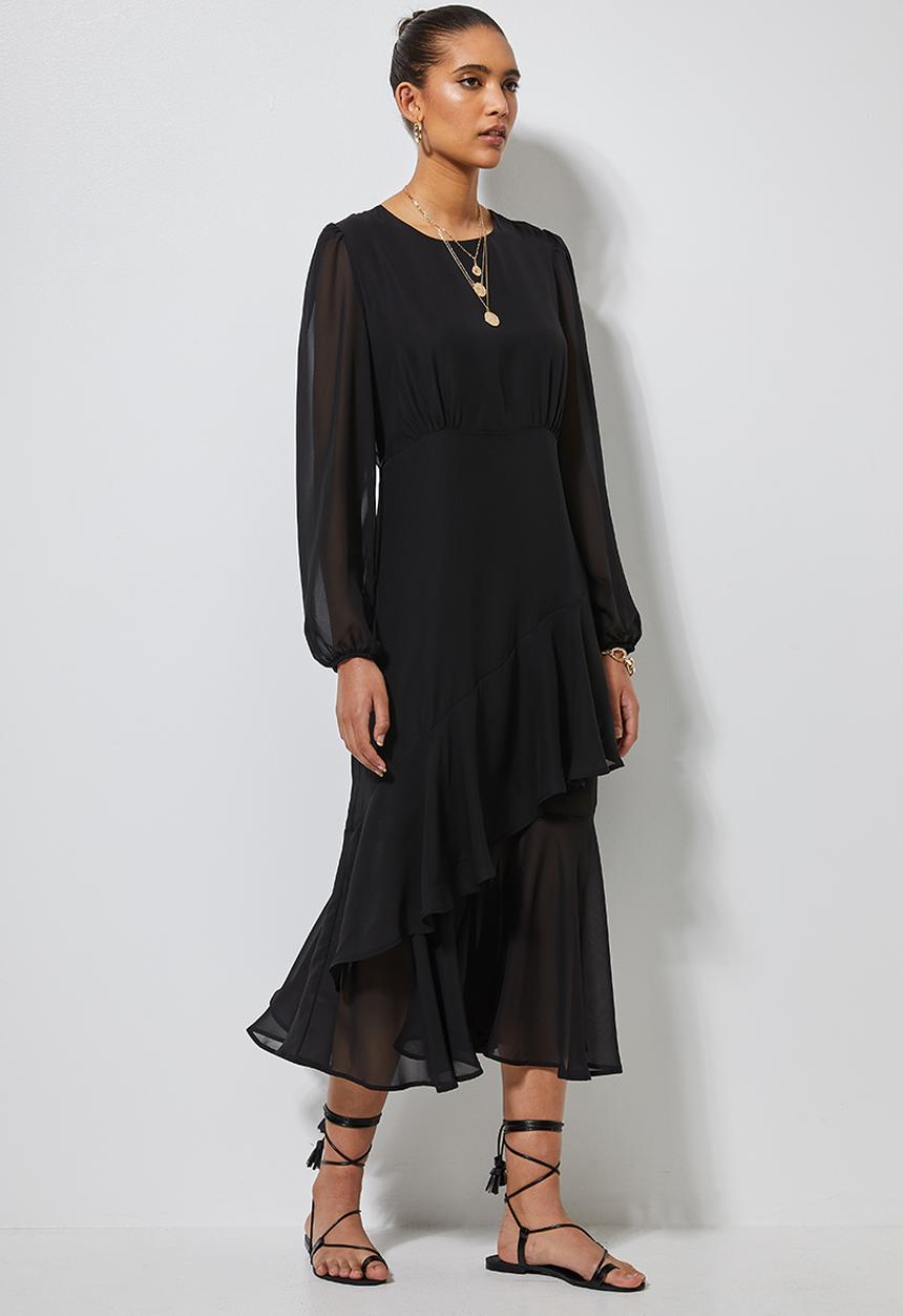 Superbalist - Asymmetric ruffle femme dress - black