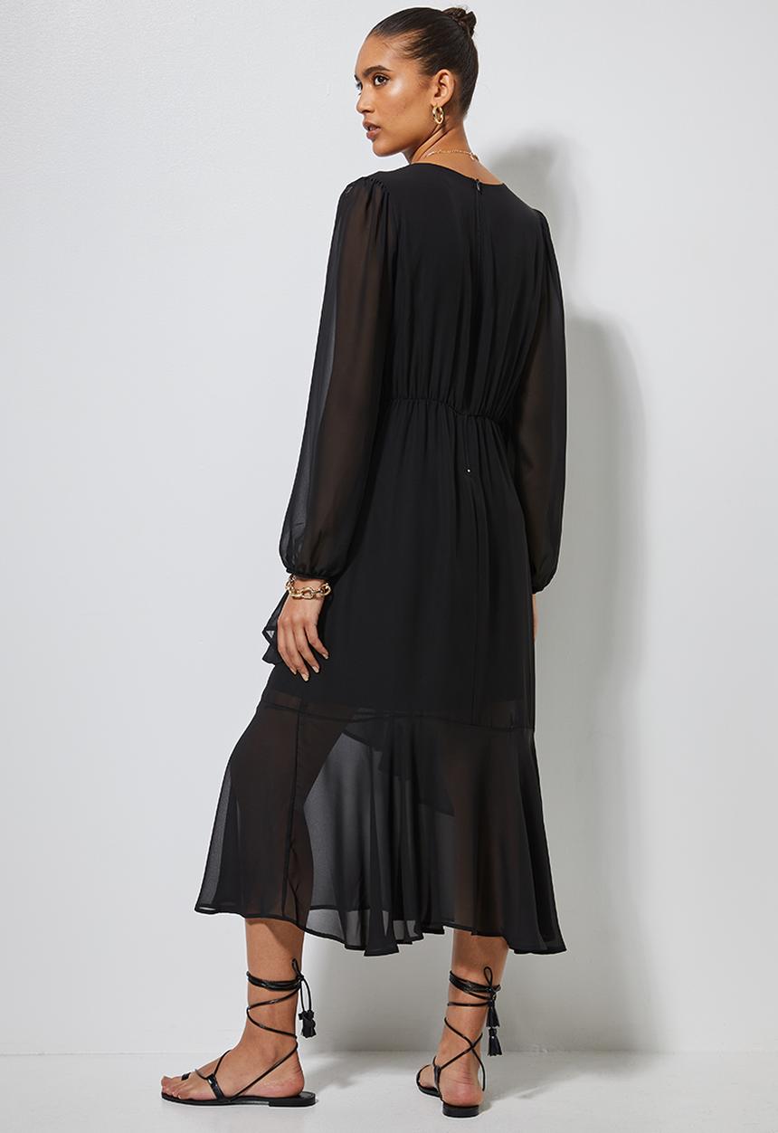 Superbalist - Asymmetric ruffle femme dress - black