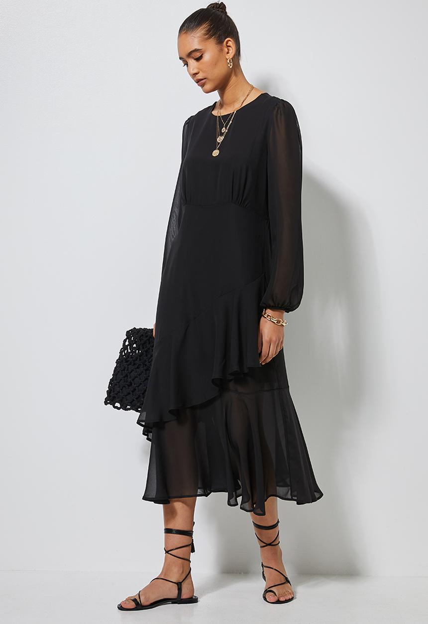 Superbalist - Asymmetric ruffle femme dress - black