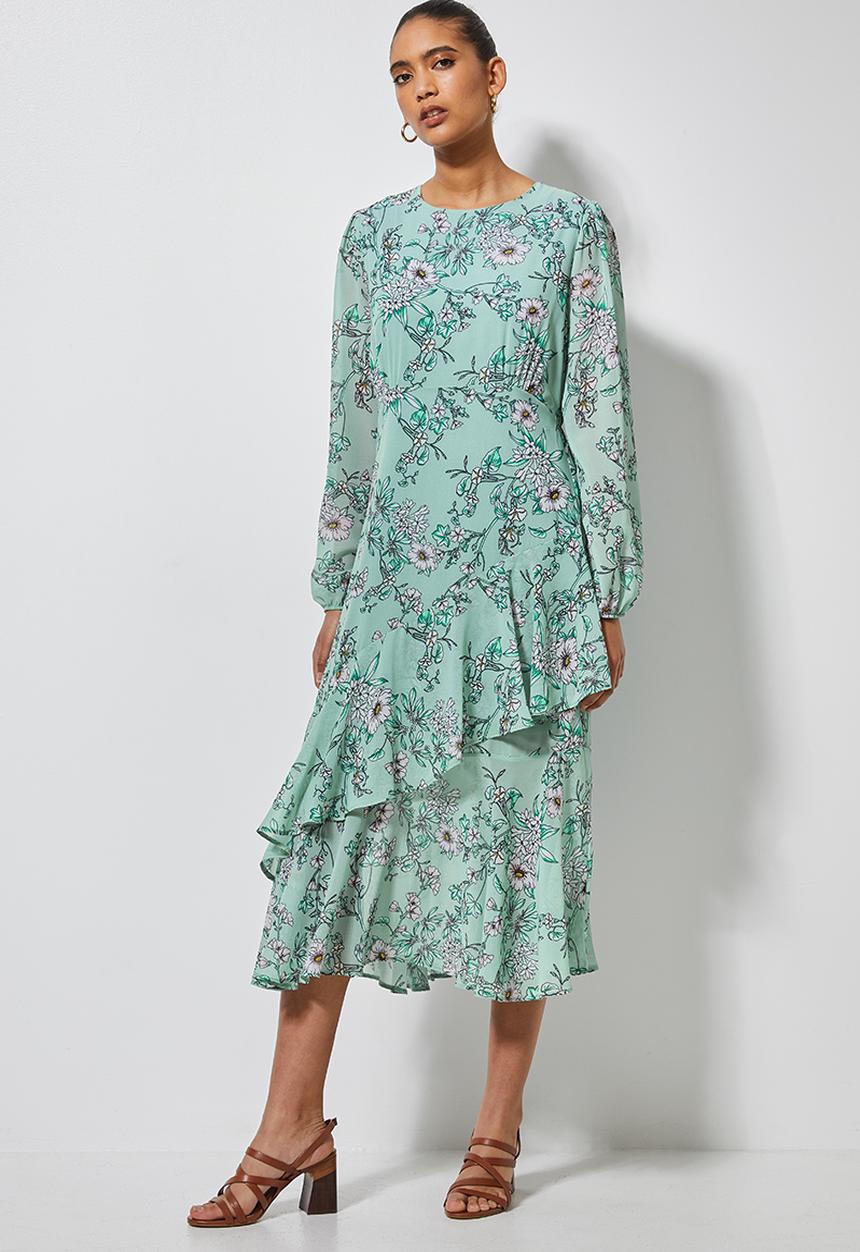 Superbalist - Asymmetric ruffle femme dress - sage floral