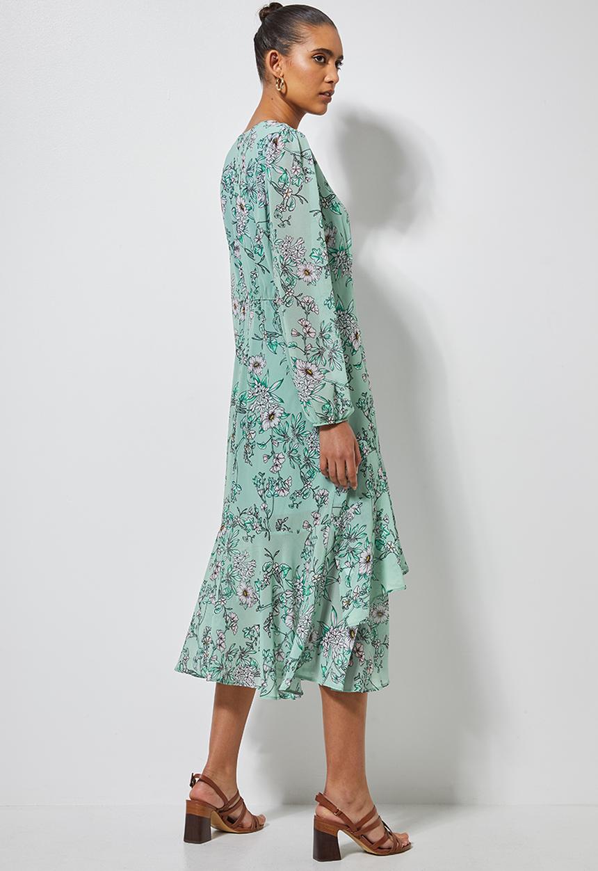 Superbalist - Asymmetric ruffle femme dress - sage floral