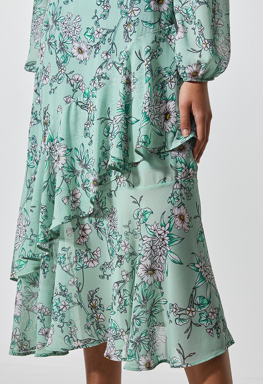 Superbalist - Asymmetric ruffle femme dress - sage floral
