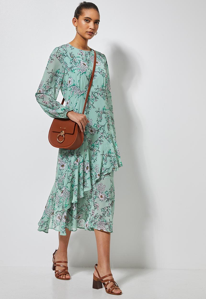 Superbalist - Asymmetric ruffle femme dress - sage floral