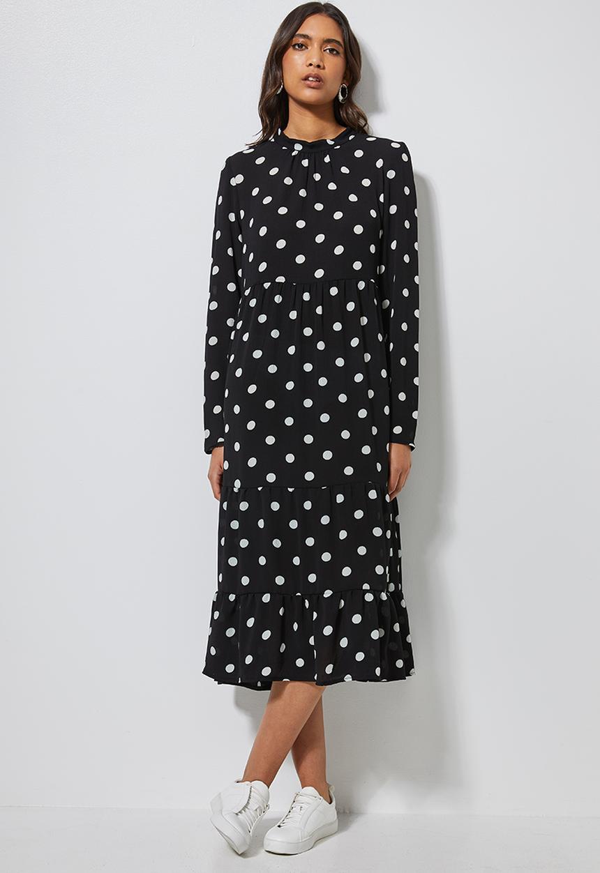 Superbalist - High neck tiered dress - black & white