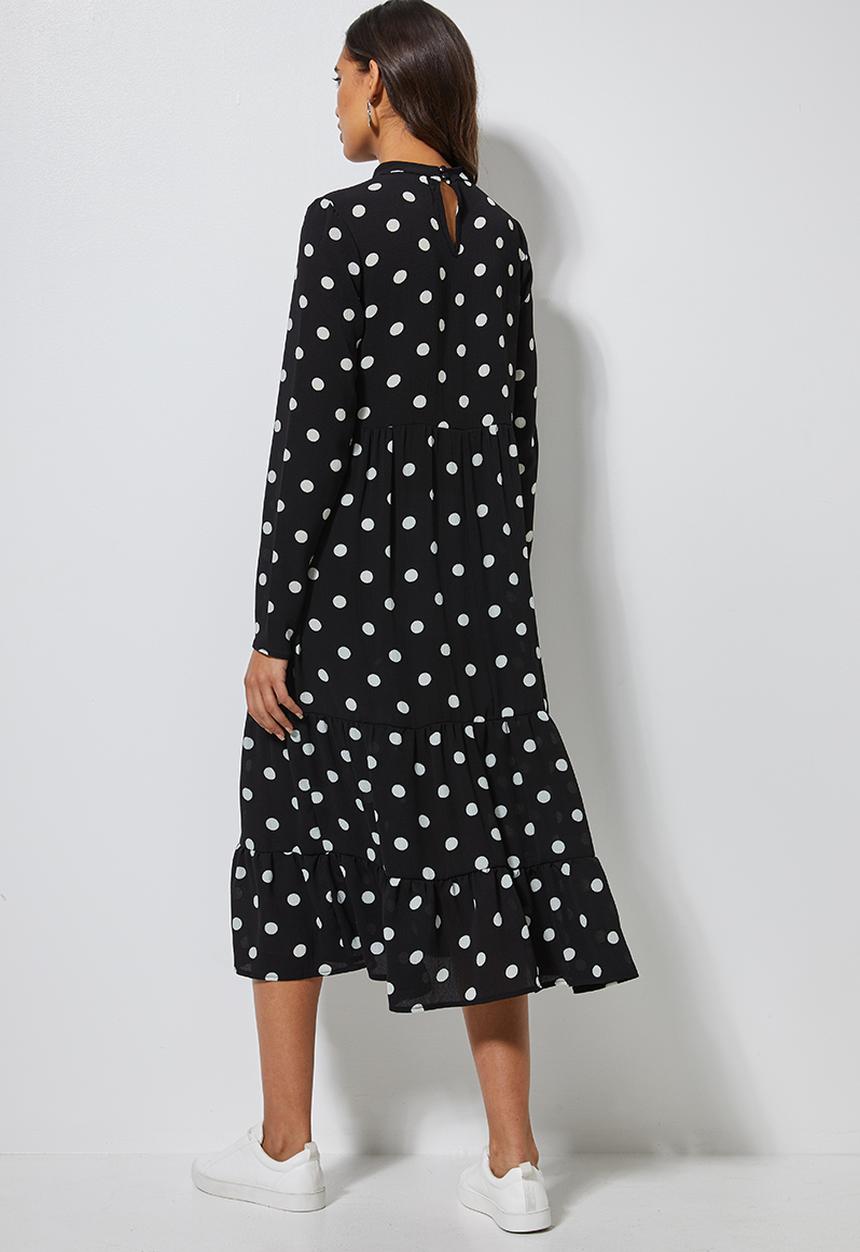 Superbalist - High neck tiered dress - black & white