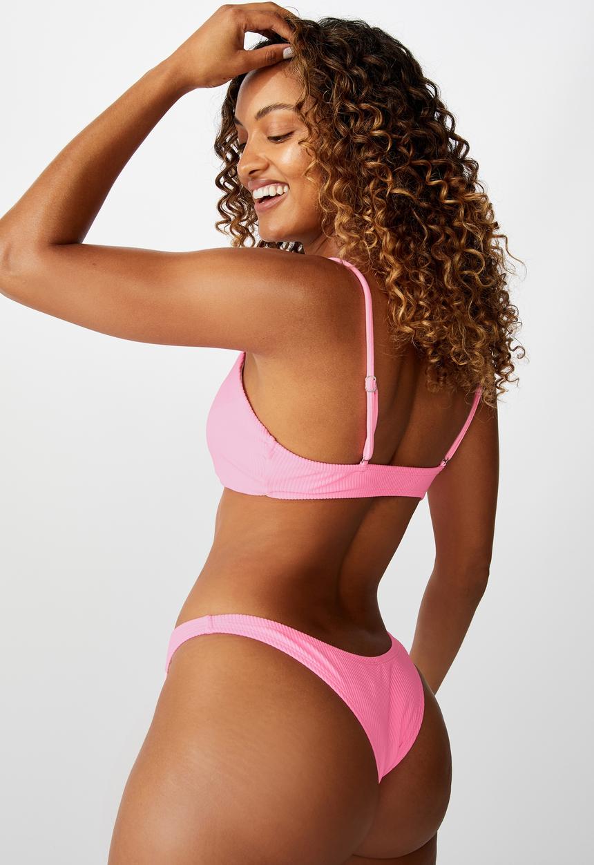 Cotton On - High side brazilian bikini bottom - pink pop rib