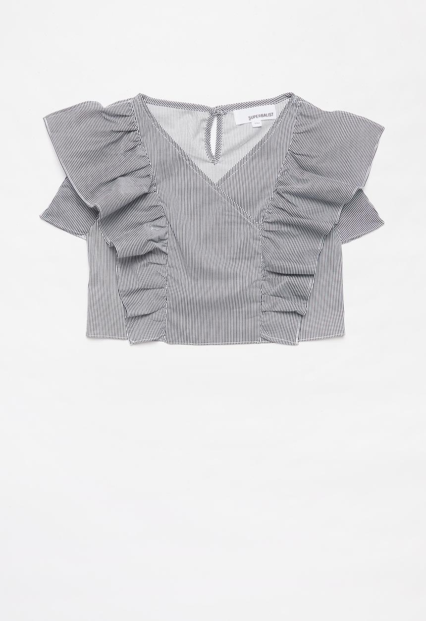 Superbalist - Striped ruffle top - navy & white 