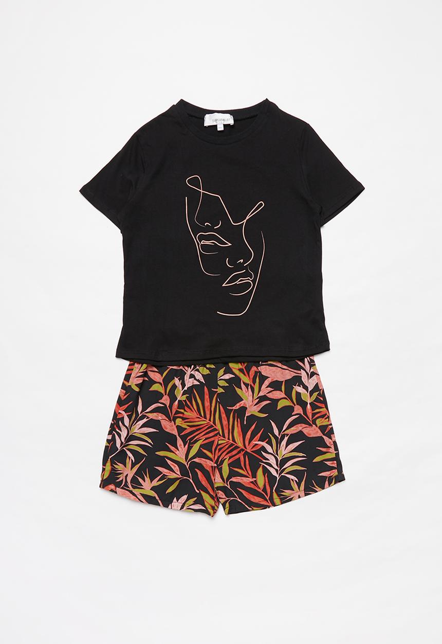 Superbalist - Girls printed pj set - black & red 