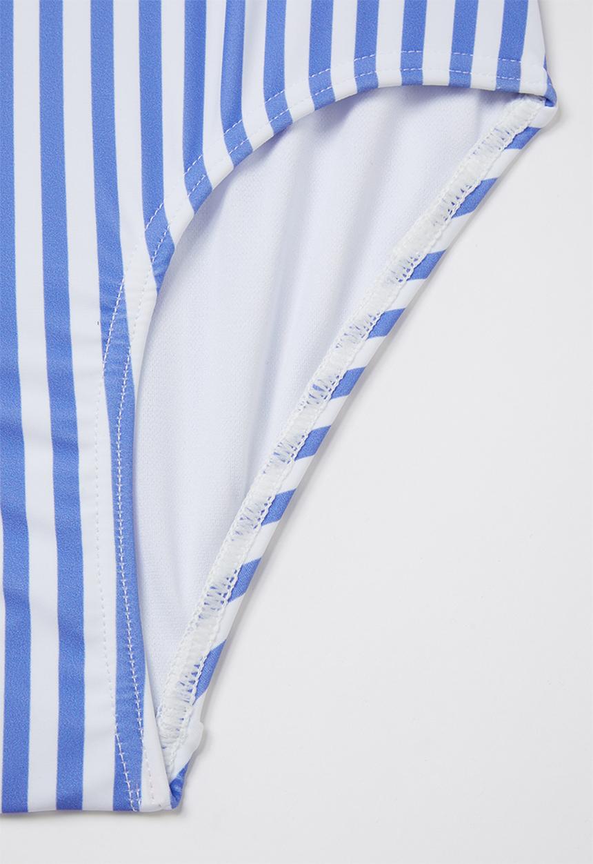 Pop Candy - Stripe off the shoulder one piece swimsuit - blue & white