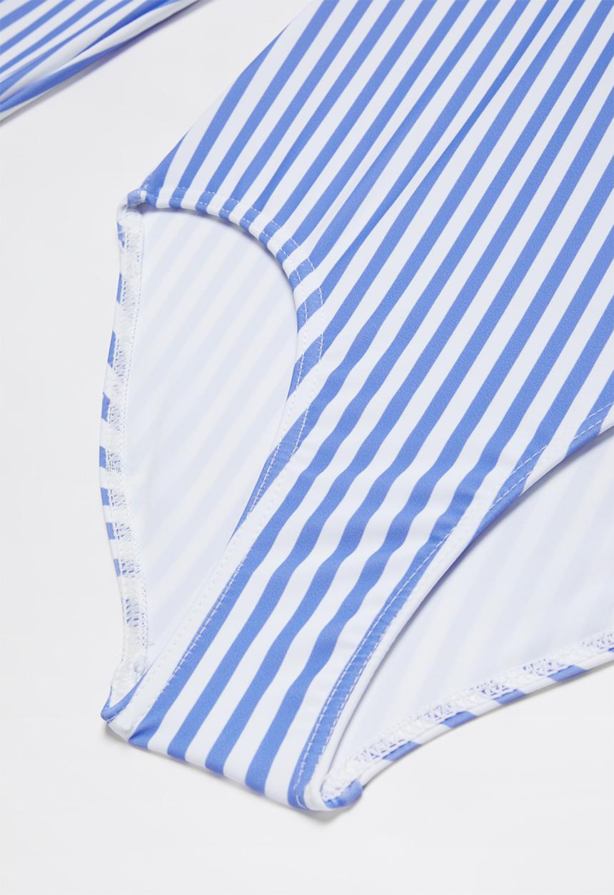 Rebel Republic - Stripe long sleeve zip up swimsuit - blue & white