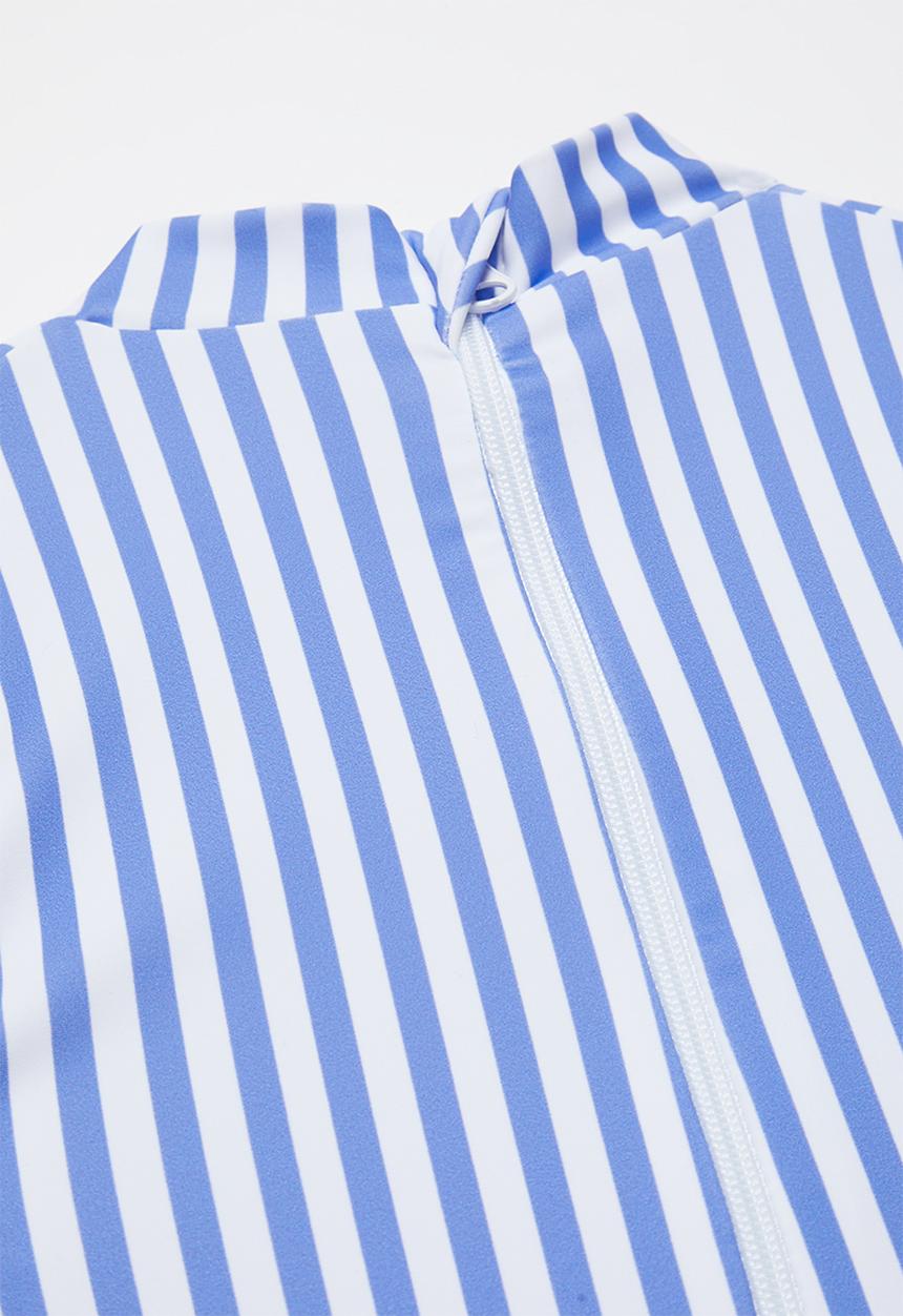 Rebel Republic - Stripe long sleeve zip up swimsuit - blue & white