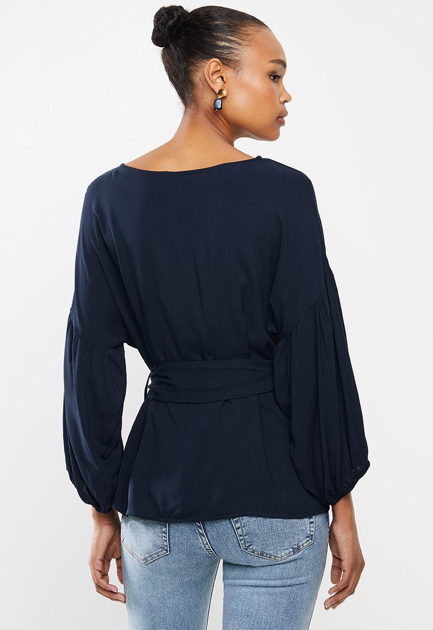 edit - Lantern sleeve blouse - navy