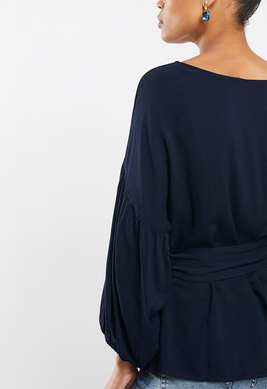 edit - Lantern sleeve blouse - navy