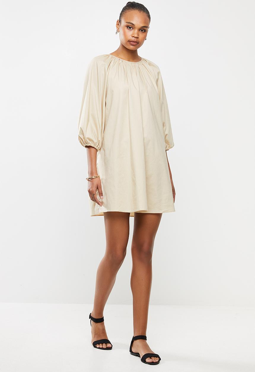 MILLA - Poplin mini dress with balloon sleeve - cream