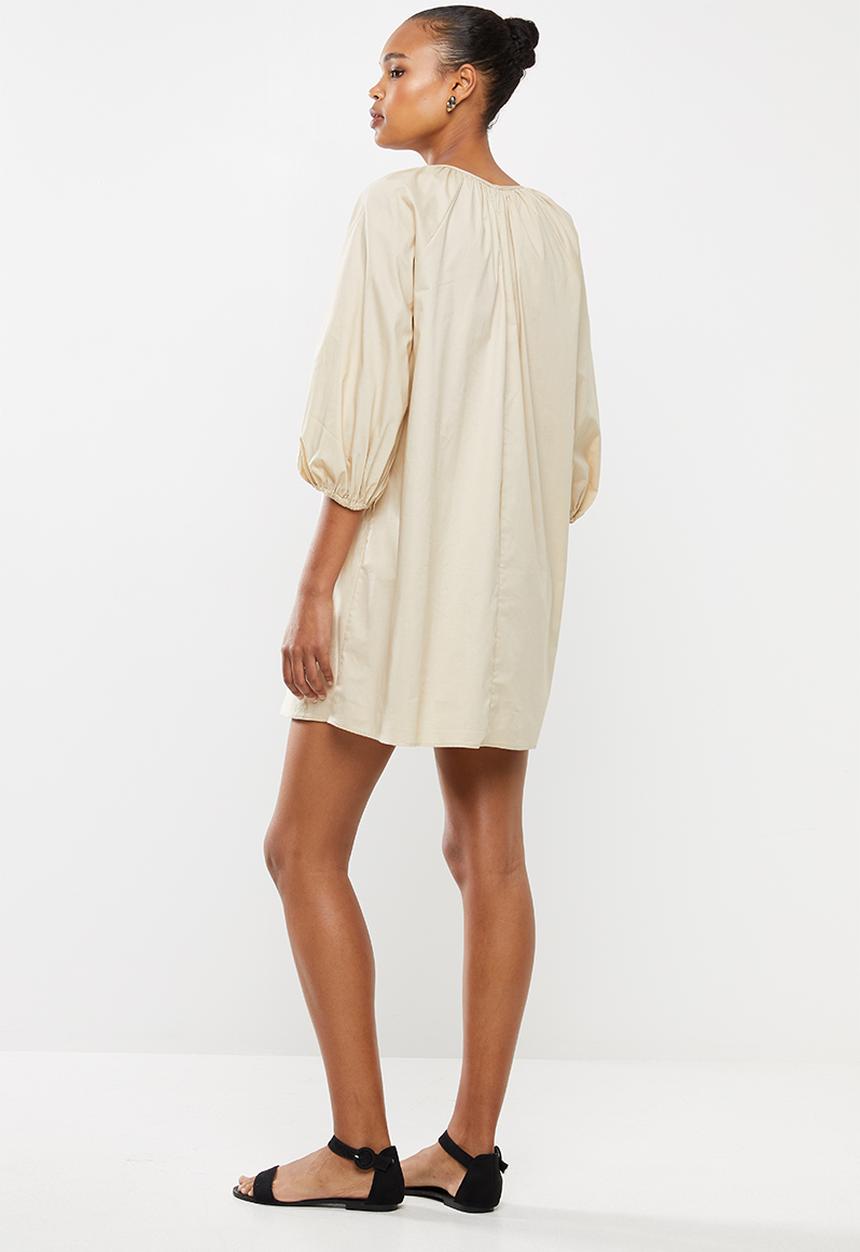 MILLA - Poplin mini dress with balloon sleeve - cream