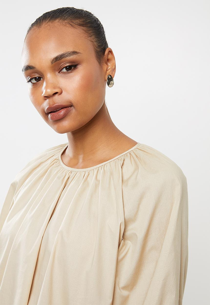 MILLA - Poplin mini dress with balloon sleeve - cream