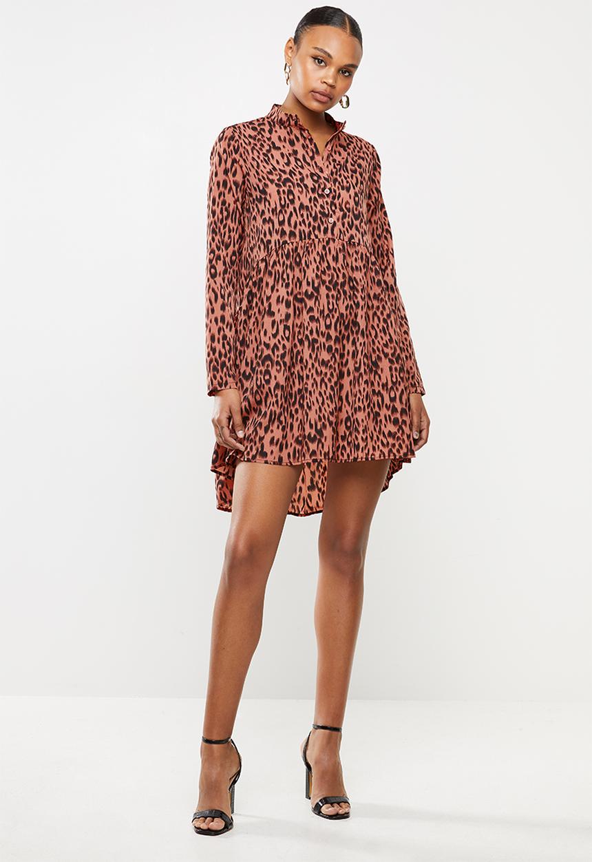 Missguided - Dip back shirt smock dress dalmatian - rust & black