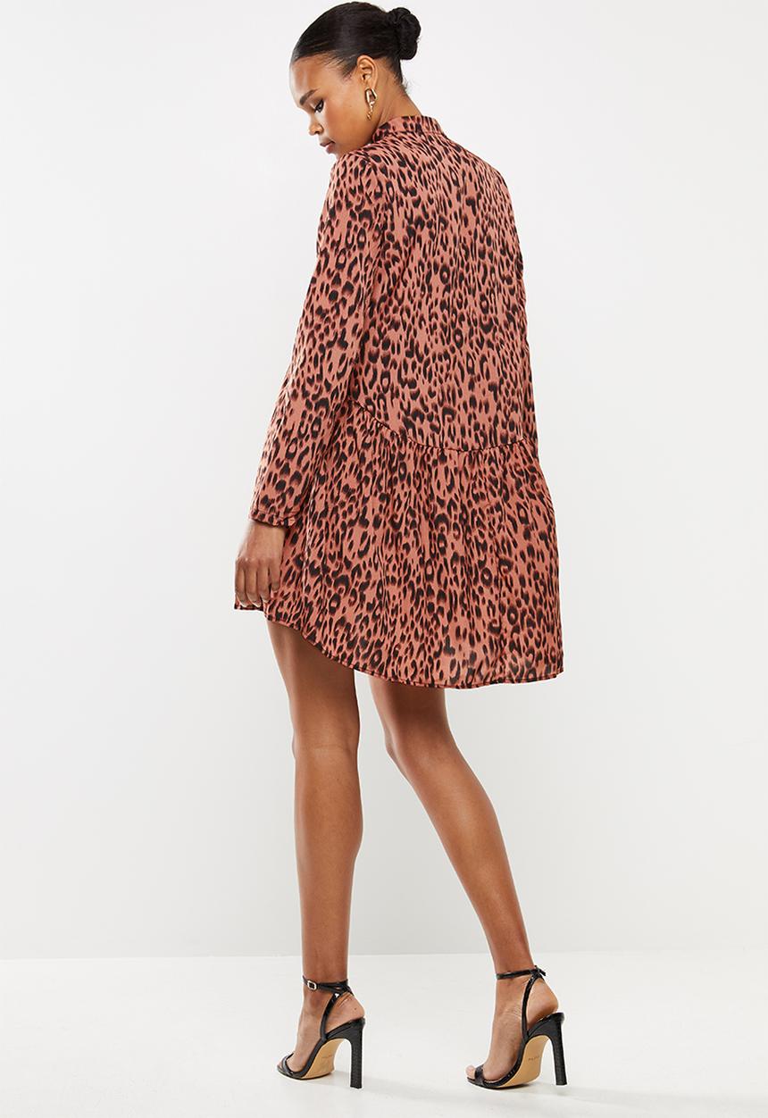 Missguided - Dip back shirt smock dress dalmatian - rust & black