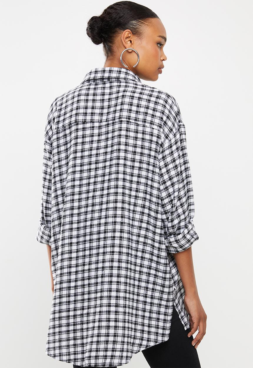 Missguided - Oversized micro check shirt - black & white 
