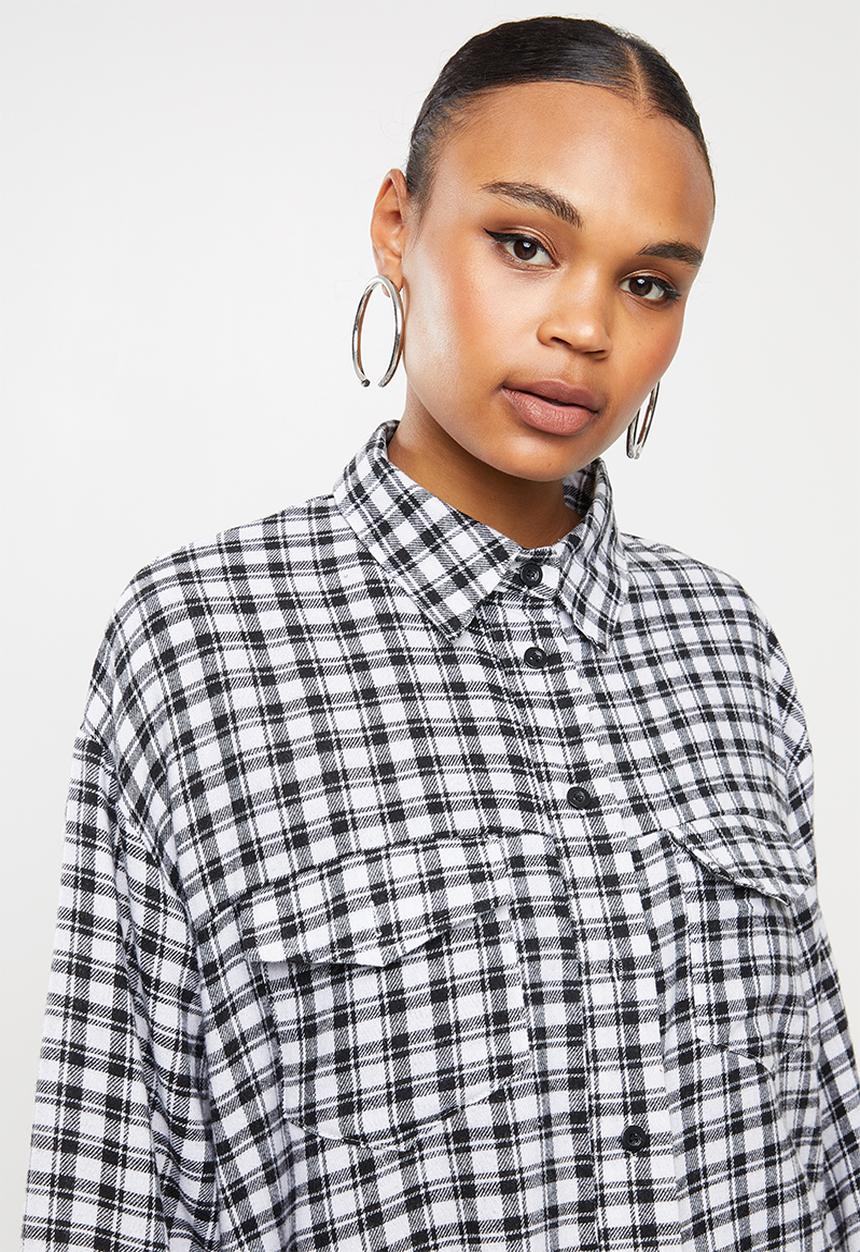 Missguided - Oversized micro check shirt - black & white 