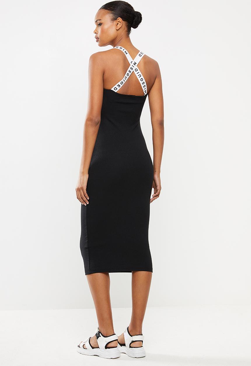 Missguided - Missguided strap ribbed midi dress - black