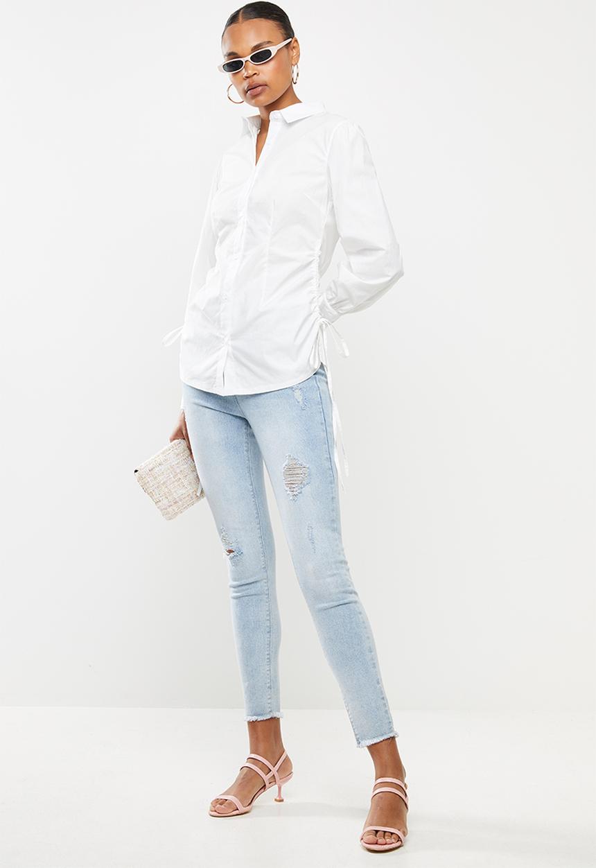 Missguided - Poplin fitted ruched side longline shirt - white