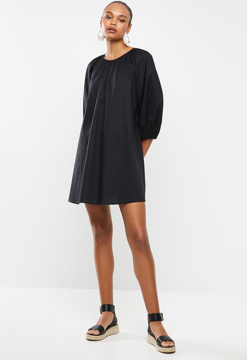 MILLA - Poplin mini dress with balloon sleeve - black