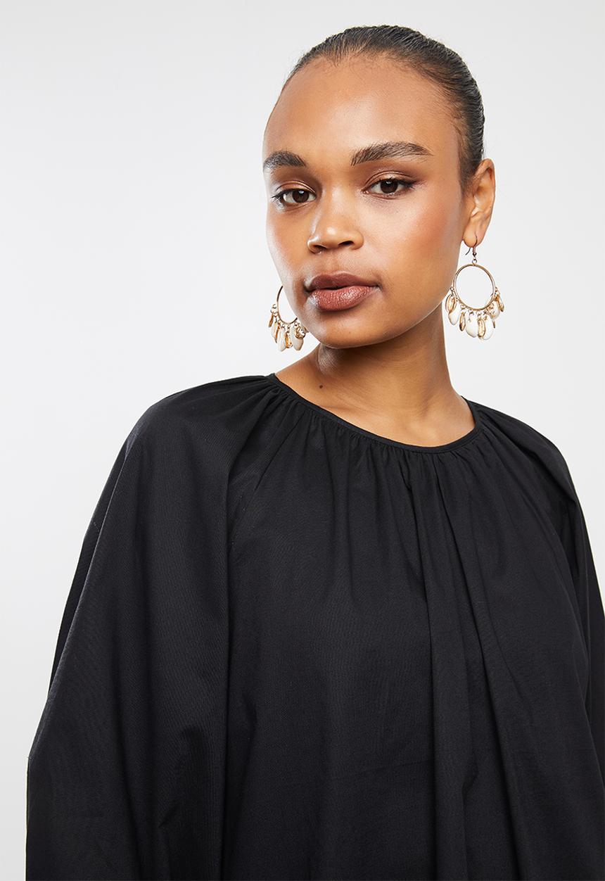 MILLA - Poplin mini dress with balloon sleeve - black