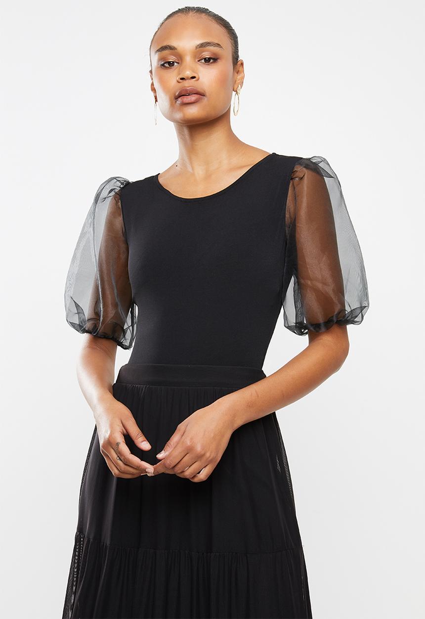 MILLA - Organza sleeve bodysuit - black