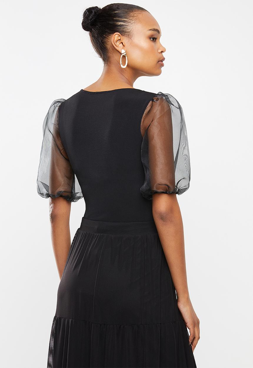 MILLA - Organza sleeve bodysuit - black