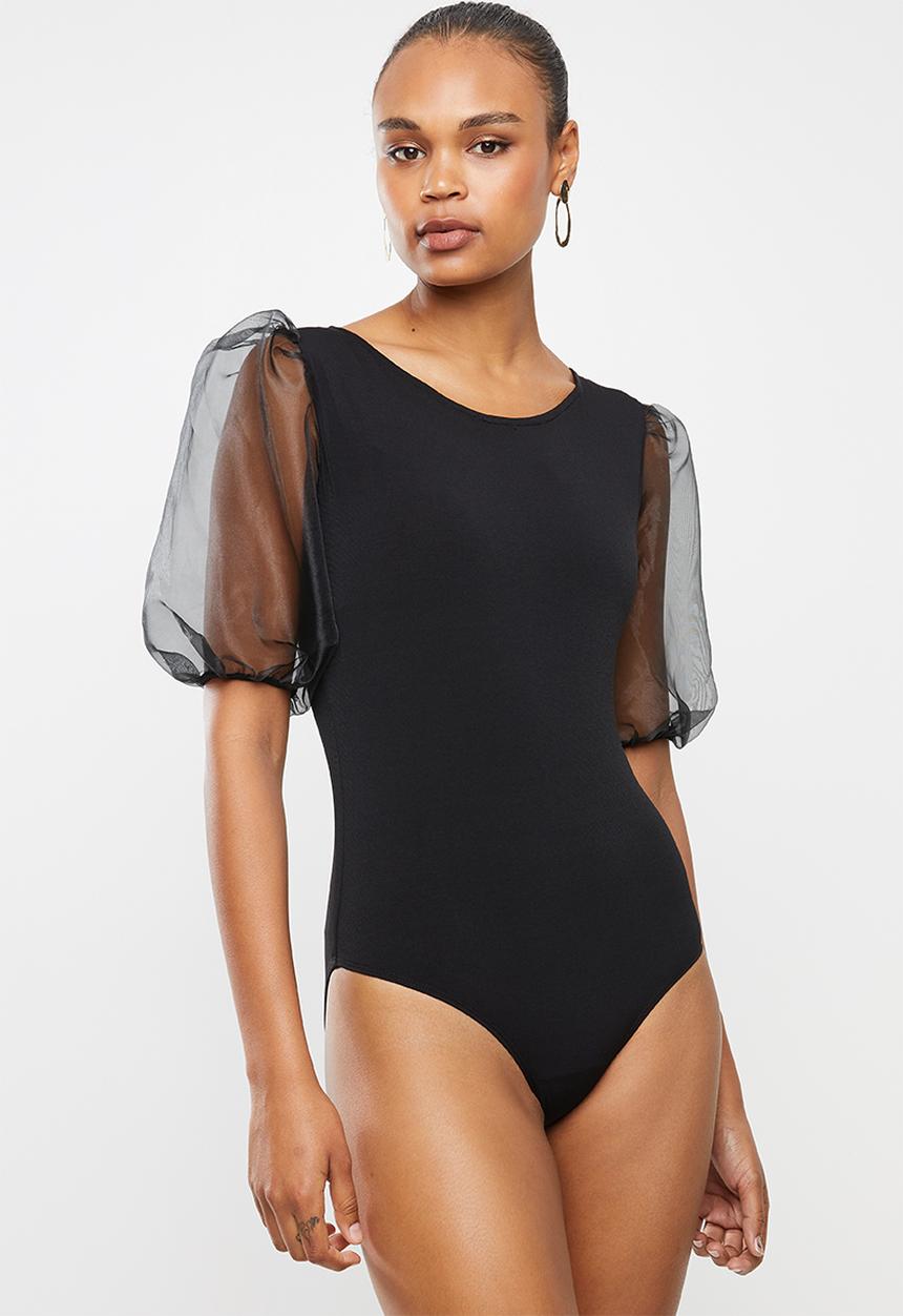 MILLA - Organza sleeve bodysuit - black