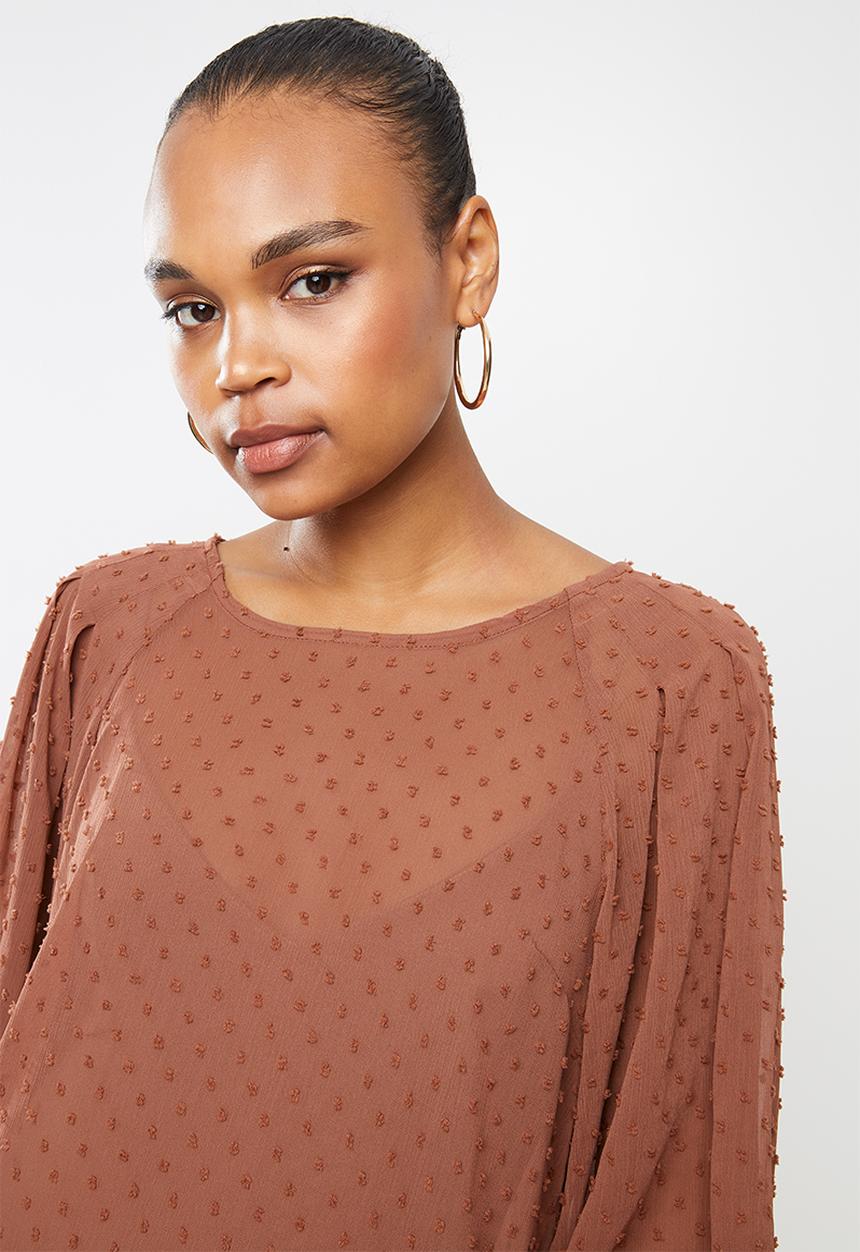 MILLA - Dobby chiffon blouse - clay