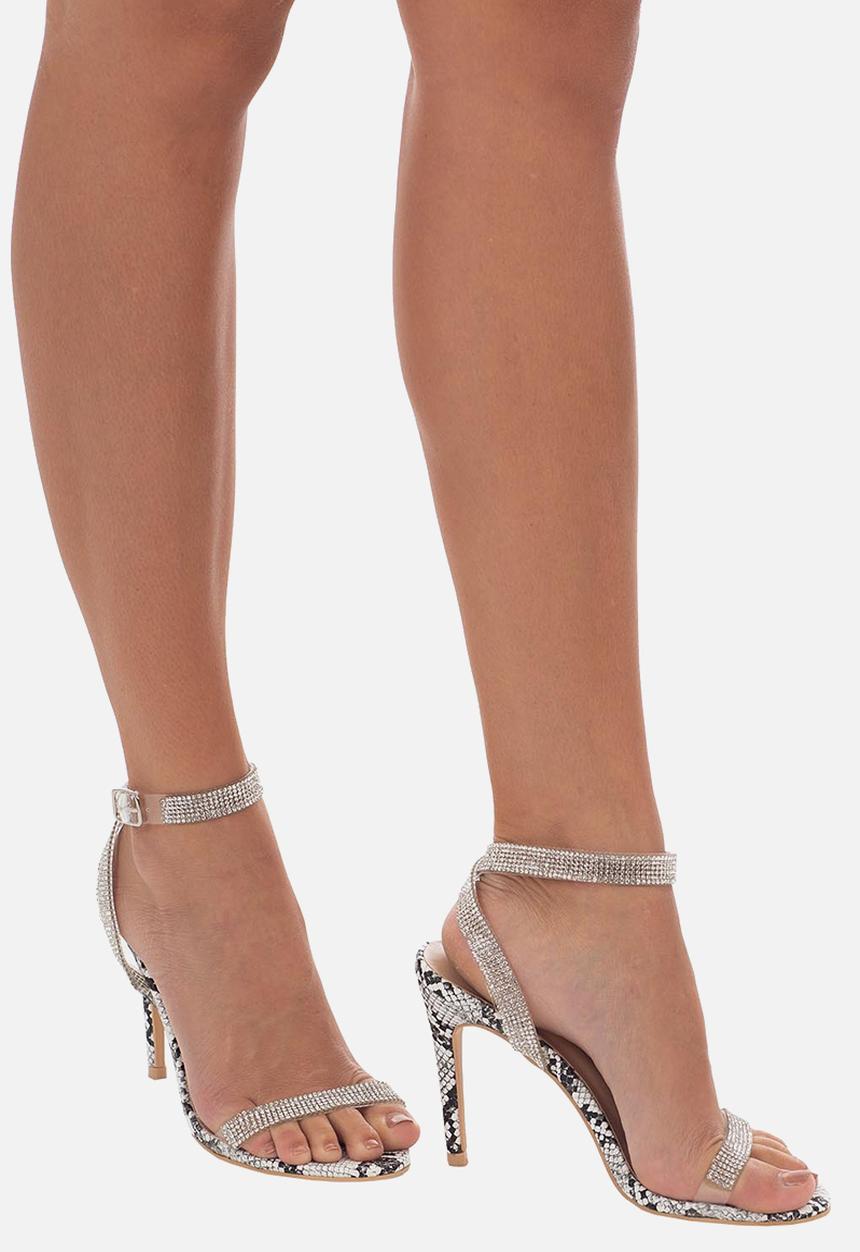 SISSY BOY - Snake a risk heel with diamante strap - black & white