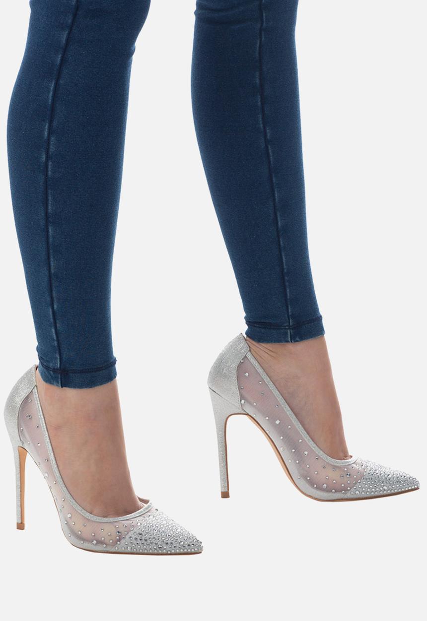 SISSY BOY - Bling it back court heel with bling  - white